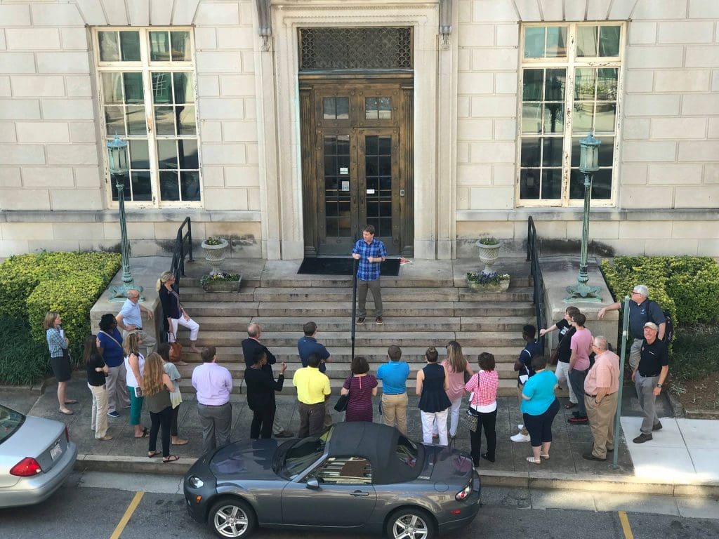 Jason broadwater leading walking tour of Rock Hill