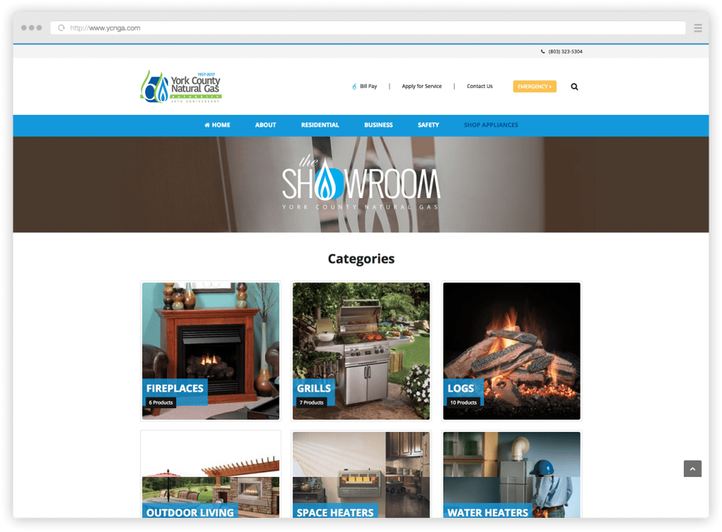york county natural gas authority showroom page website design
