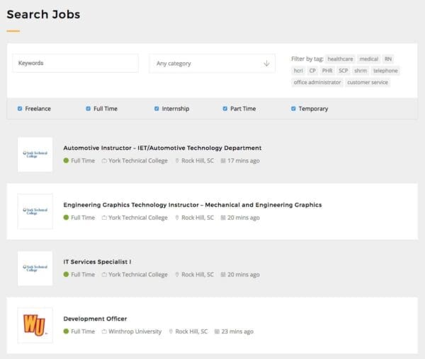 jobs rock hill search function