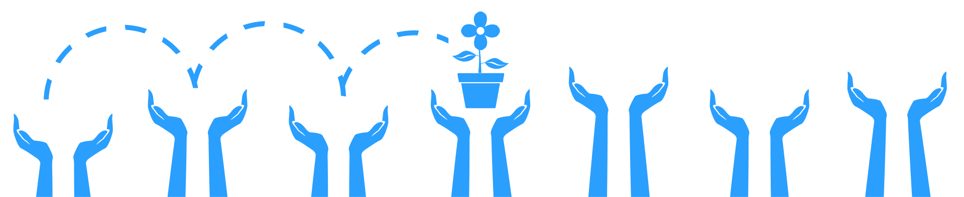 illustration of hands passing a flower in a plant pot