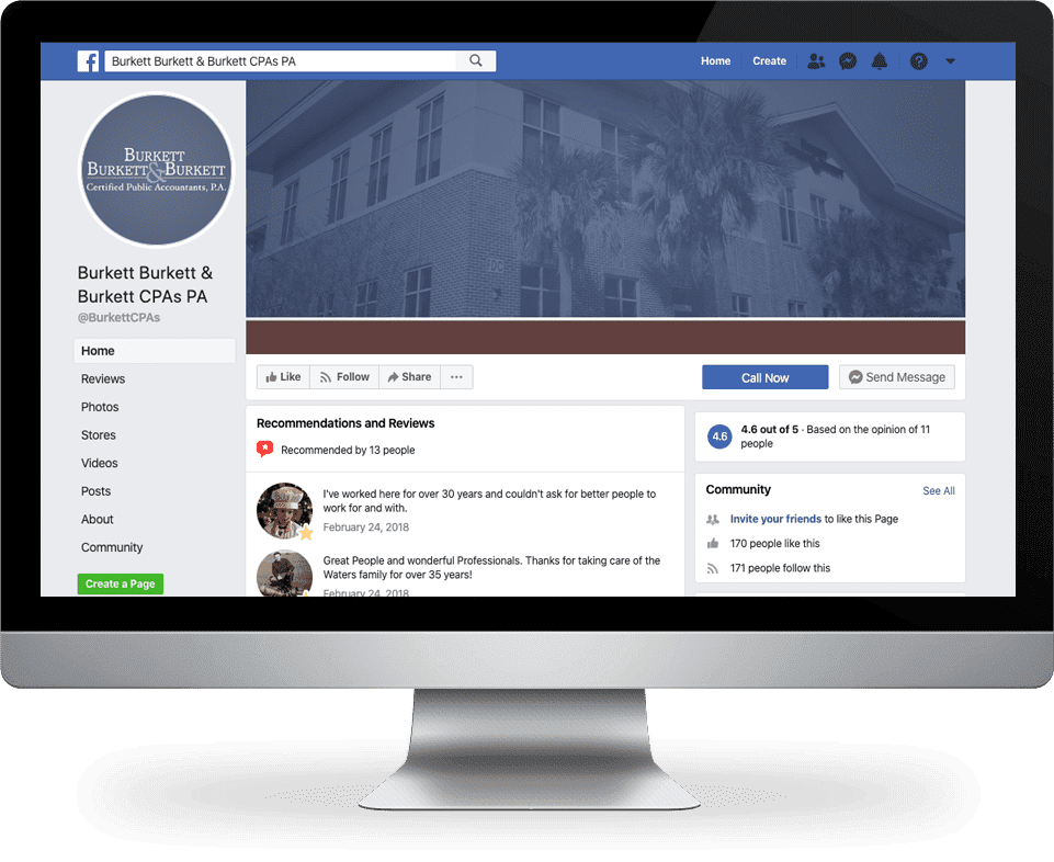 business facebook page screenshot