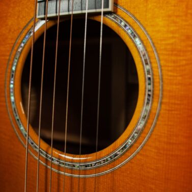 sound hole of an acoustic guitar