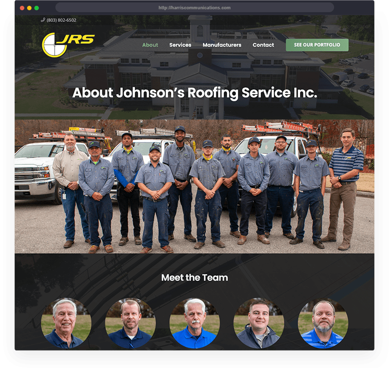 Johnson's Roofing Service website screenshot