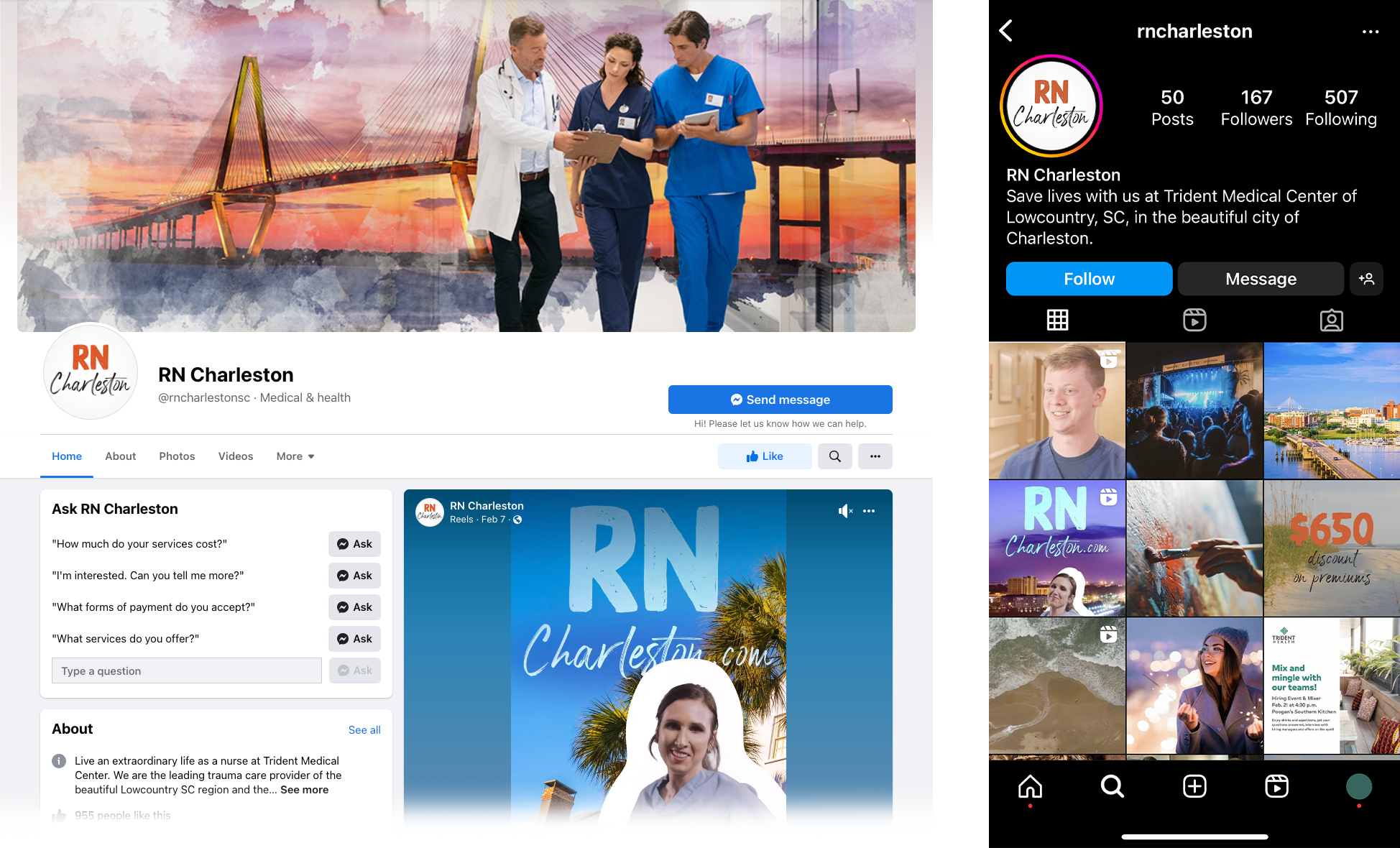 RN Charleston social media screenshots