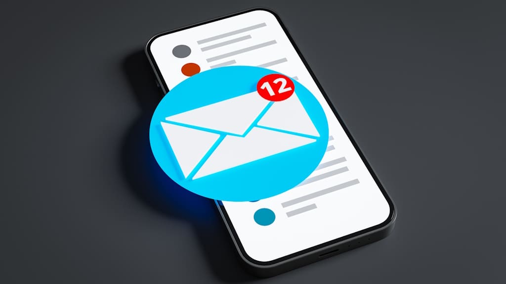 Concept of email personalization and messages arriving on mobile phone. 3d rendering