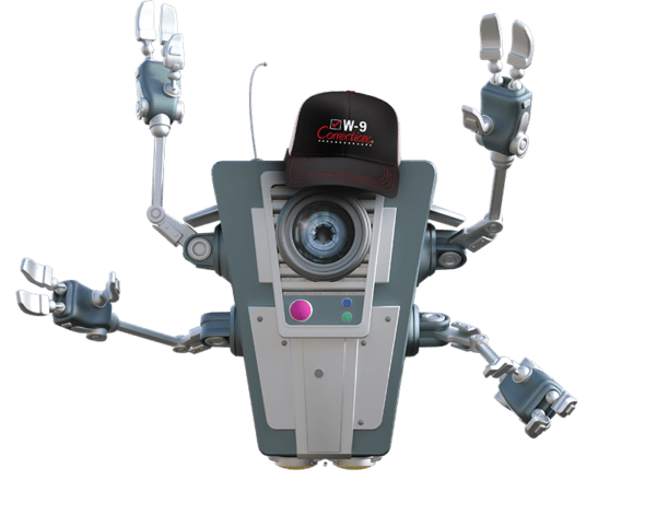 BASELoad robot mascot with W-9 Corrections hat