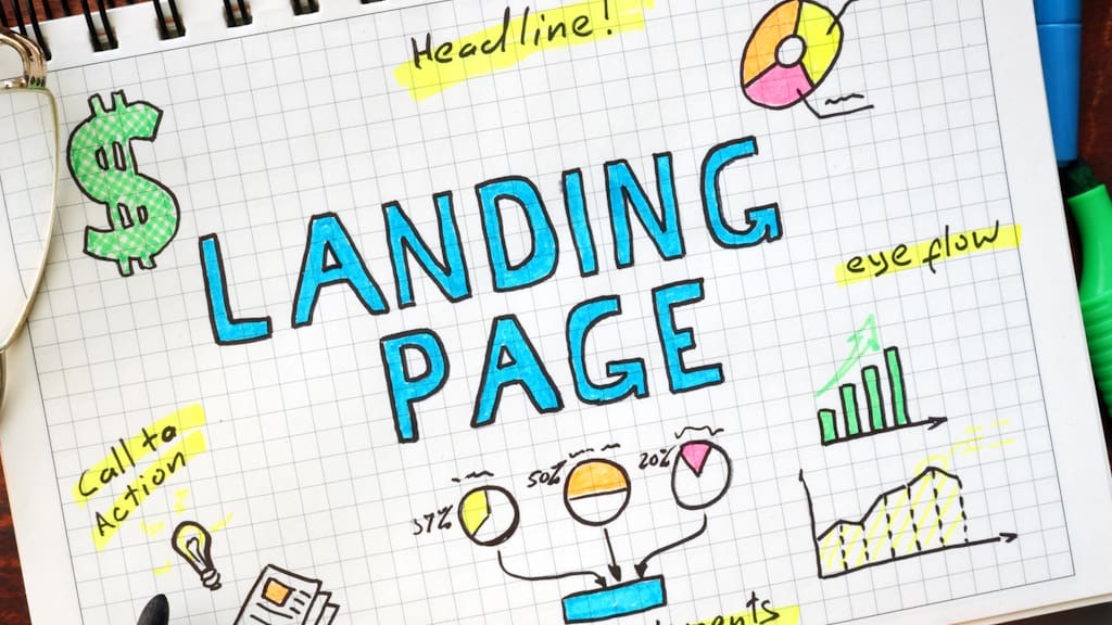 Landing page written in a notebook. SEO concept.