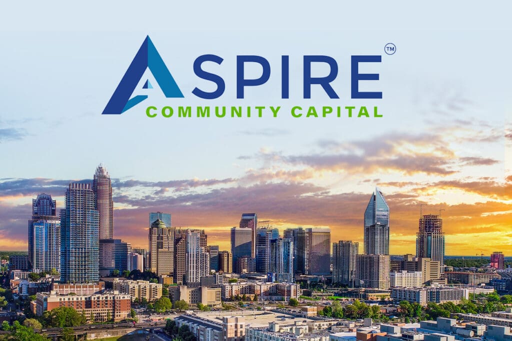 Aspire Community Capital logo over Charlotte, NC skyline